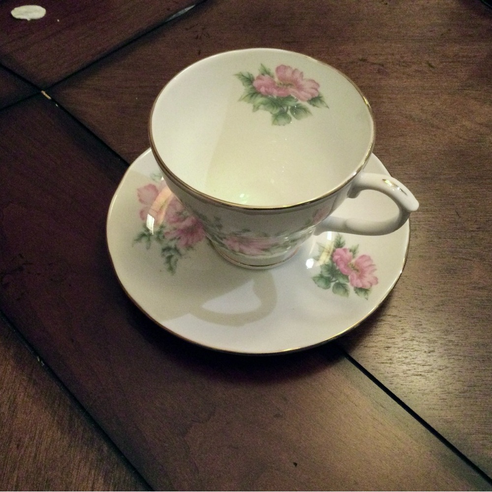Bone china floral tea cup and saucer